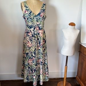 Chaps Ralph Lauren tropical floral print sleeveless cotton knit dress L W8-10